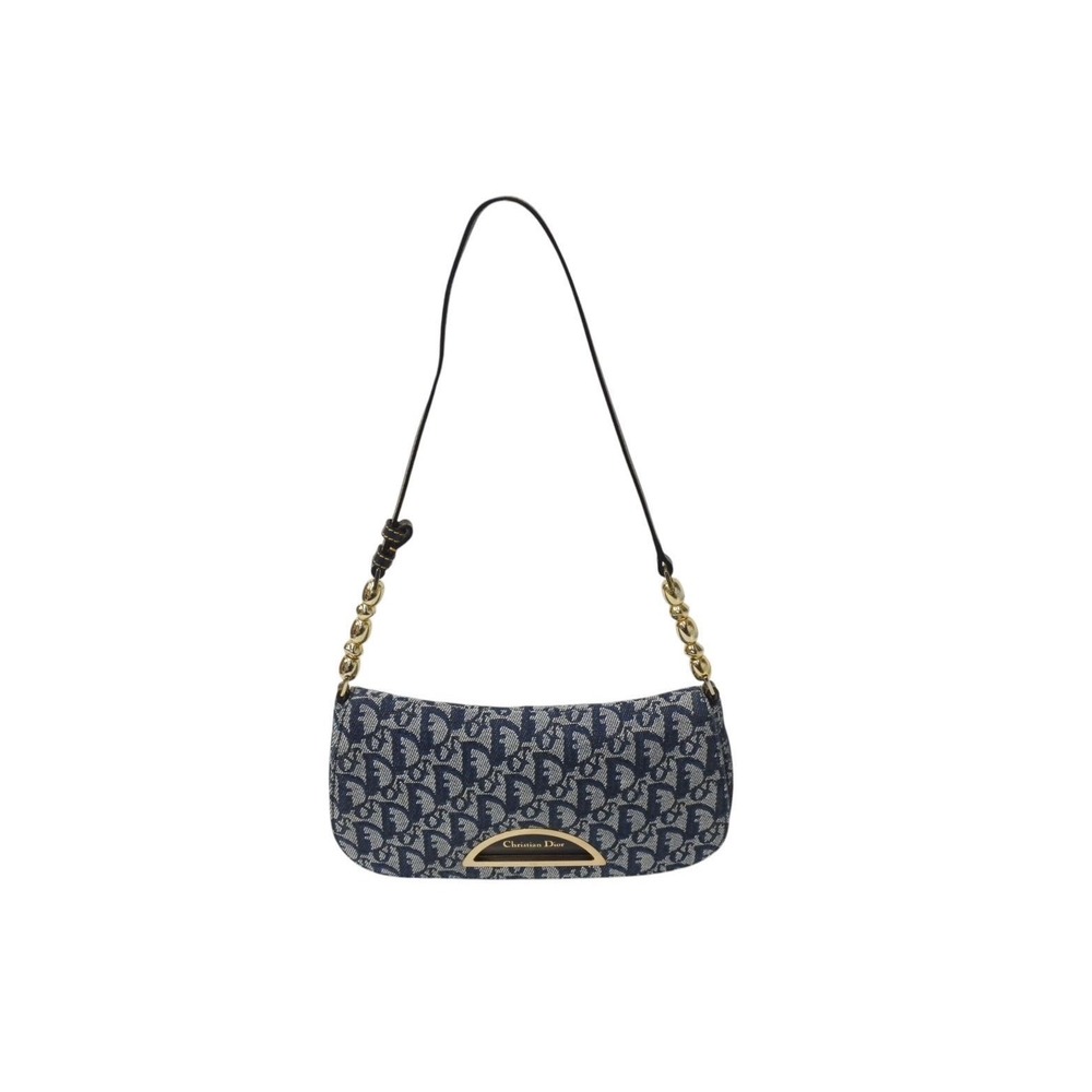 Christian Dior Maris Pearl One Shoulder Hobo bag Trotter Navy logo on canvas